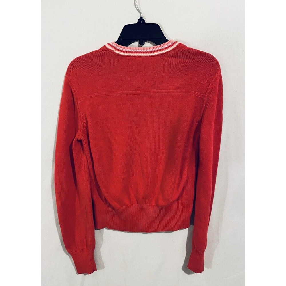 Tommy Hilfiger Womens Sweater Sz M Pink White Ribbed Hem Crewneck Long Sleeves - Picture 6 of 10